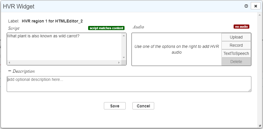 HVR Widget window